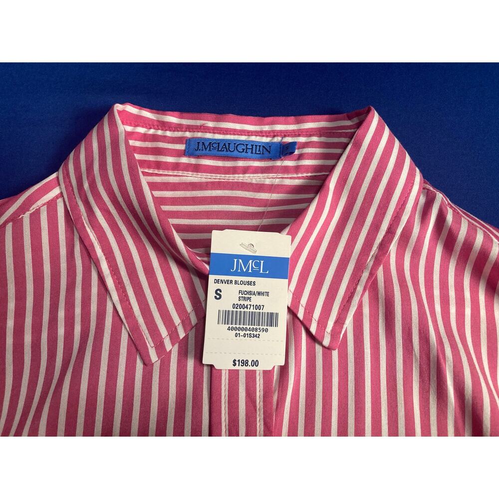 J Mclaughlin Silk Rayon Womens Shirt Denver Blouse Stripped Pink White Size S - Picture 2 of 9